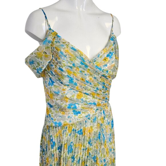 ASTR The Label Pleated Cold Shoulder Midi Dress, Abstract Floral, Guest Dress, S - Picture 3 of 10